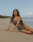 Neutral Houndstooth High Waisted Bikini
