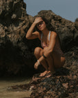 Scoop neck floral one piece swimsuit