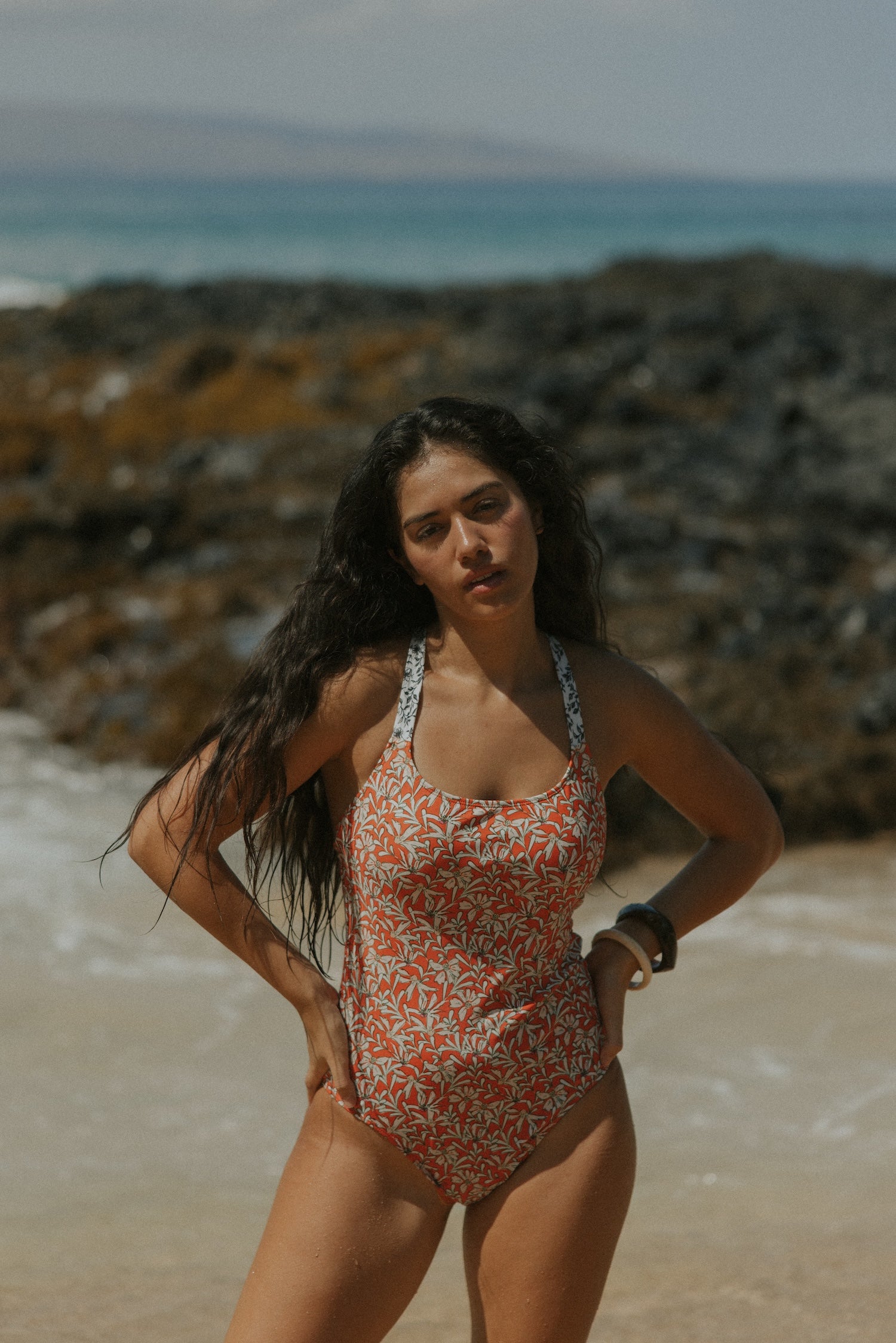 Modest coastal cowgirl floral one piece swimsuit