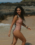Floral one piece swimsuit with adjustable straps
