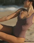 Modest One Piece Bathing Suit with Criss Cross Back