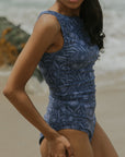 Cobalt High Waisted Bottoms | Blue Floral Modest Swim Bottoms