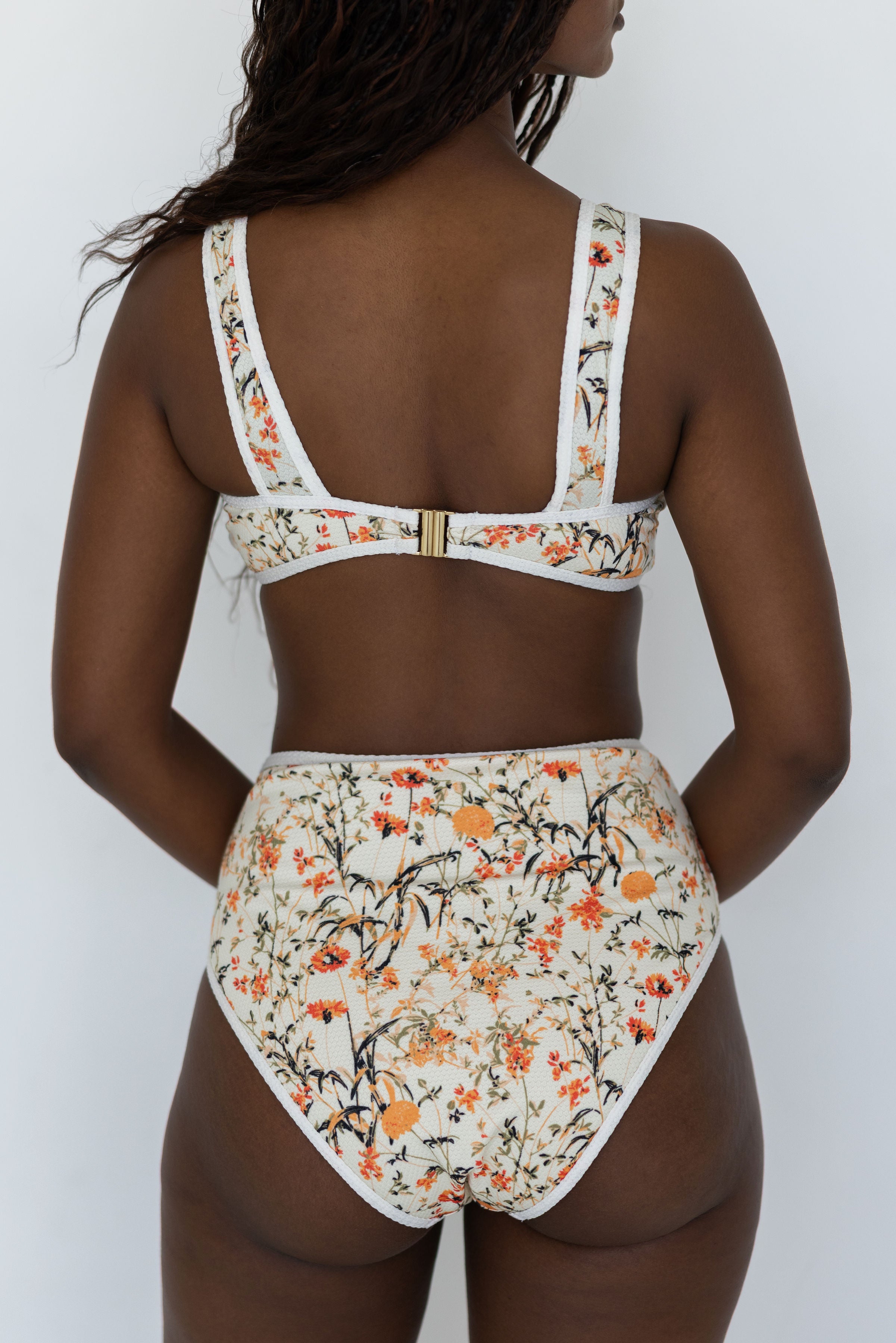 Costa High Waisted Bottoms | Neutral Wildflower Print Bikini Bottoms