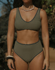Modest V neck bikini bottoms