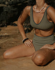 Modest V neck textured bikini top