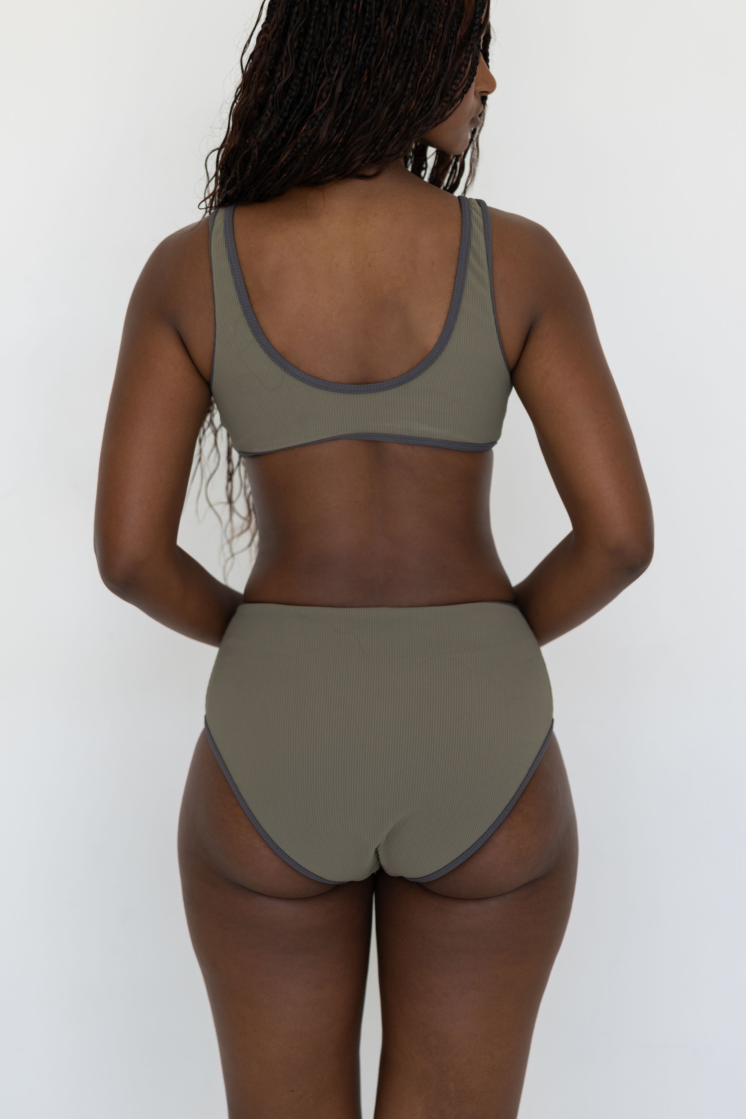 Haze Bikini Top | Ribbed Olive Green V Neck Swim Top