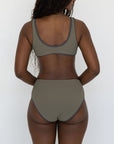 Haze Bikini Top | Ribbed Olive Green V Neck Swim Top