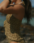 Olive green floral ruffled modest tankini