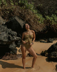 Olive green floral halter top cute modest tankini