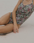 smocked pink and purple floral one piece swimsuit for women modest
