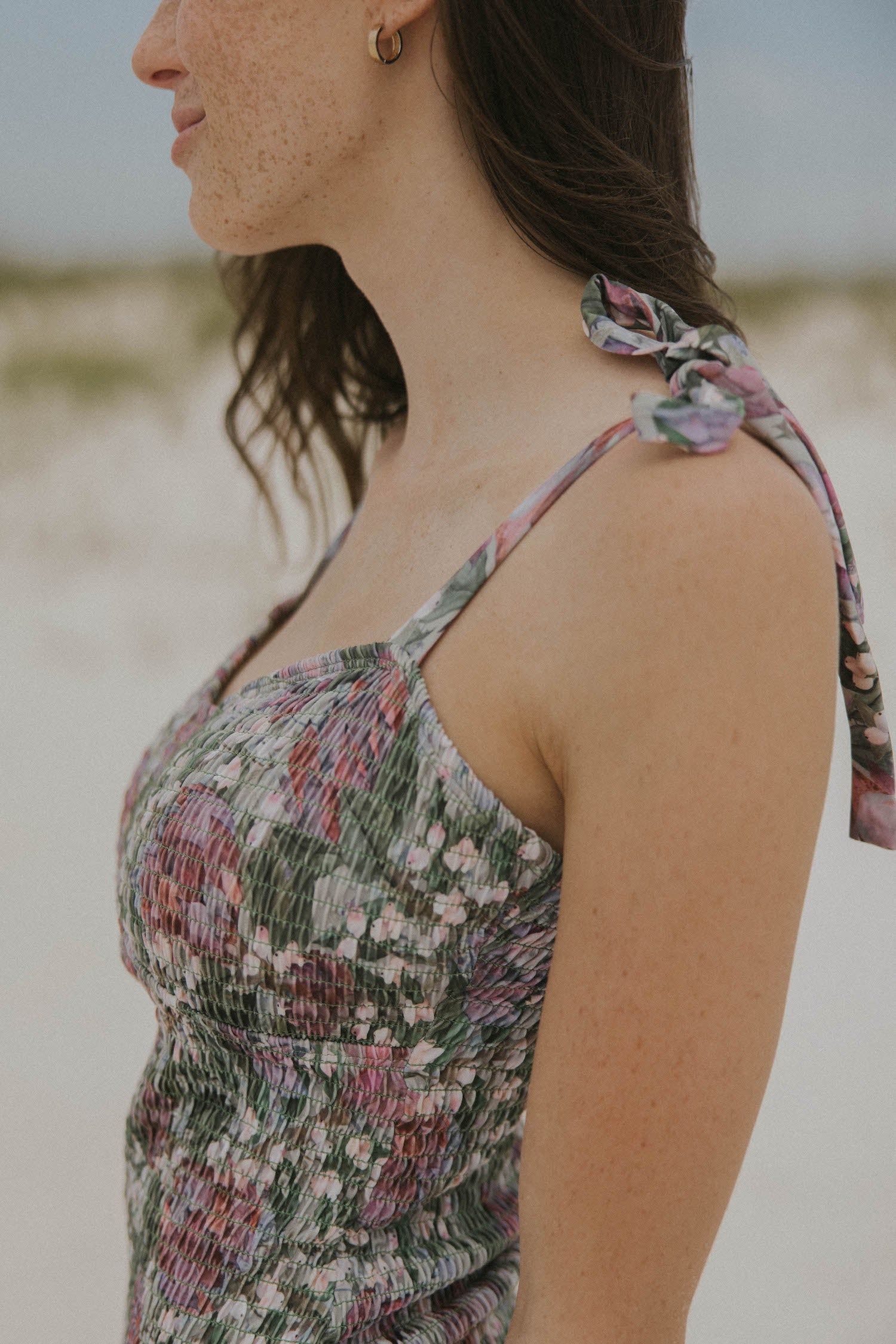 smocked pink and purple floral one piece swimsuit for women modest