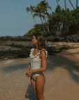 Modest Floral Yellow One Piece Swimsuit with ruffles