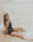 modest black tankini swimsuit for women ruched thick straps
