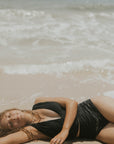 sexy swimwear black bikini plunge neck good coverage bikini top