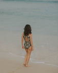 Cute black floral full coverage corset swimsuit top and high waisted bikini bottoms