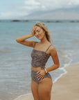 Dark brown speckled adjustable Tankini top 