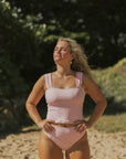 Full Coverage Cute Thick Straps Pink and White Floral Tankini Top