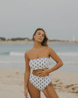 Strapless White and Navy Nautical Modest Bikini Set
