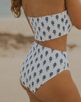 White Floral Stretchy Strapless Modest White Floral Bikini Set