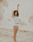 White and Navy Nautical Full Coverage Bikini Top