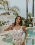 Rosie High Waisted Bottoms | Red Dainty Floral Full Coverage Swim Bottoms