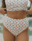 Rosie High Waisted Bottoms | Red Dainty Floral Full Coverage Swim Bottoms