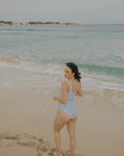 Sky Blue Floral Modest One Piece Bathing Suit for Women