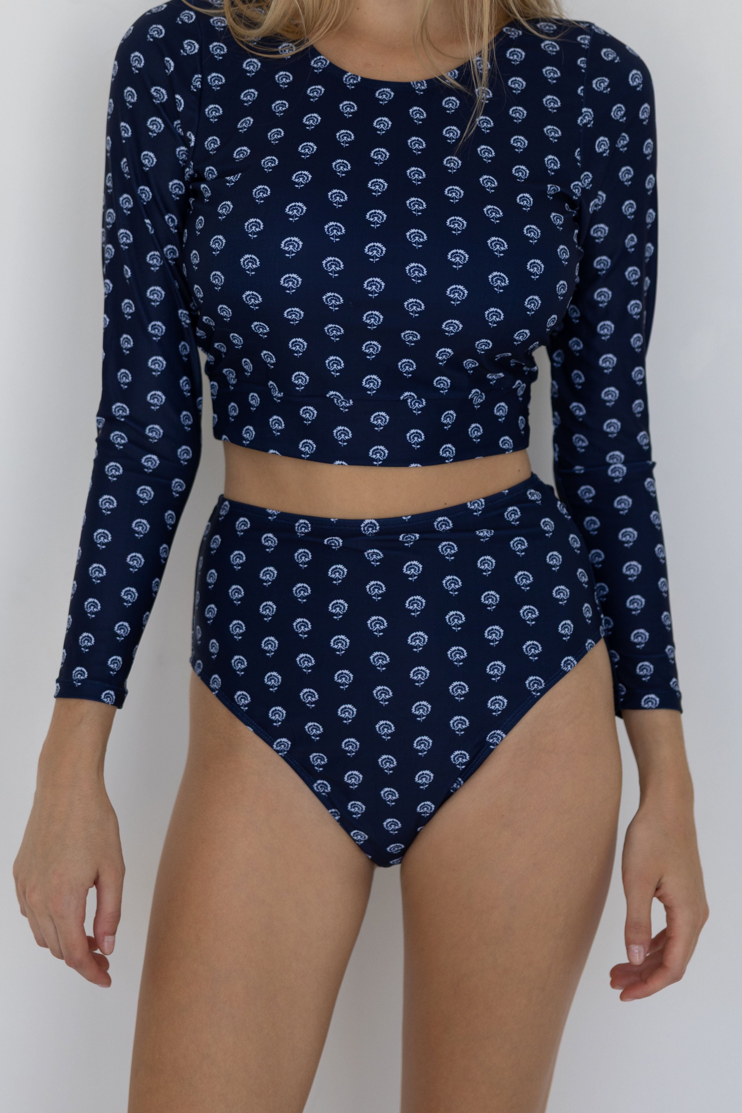Topanga High Waisted Bottoms | Blue Floral Swim Bottoms