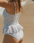 Floral Smocked Peplum Tankini with High Waisted Bottoms