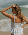 Cute Floral Feminine White High Waisted Tankini