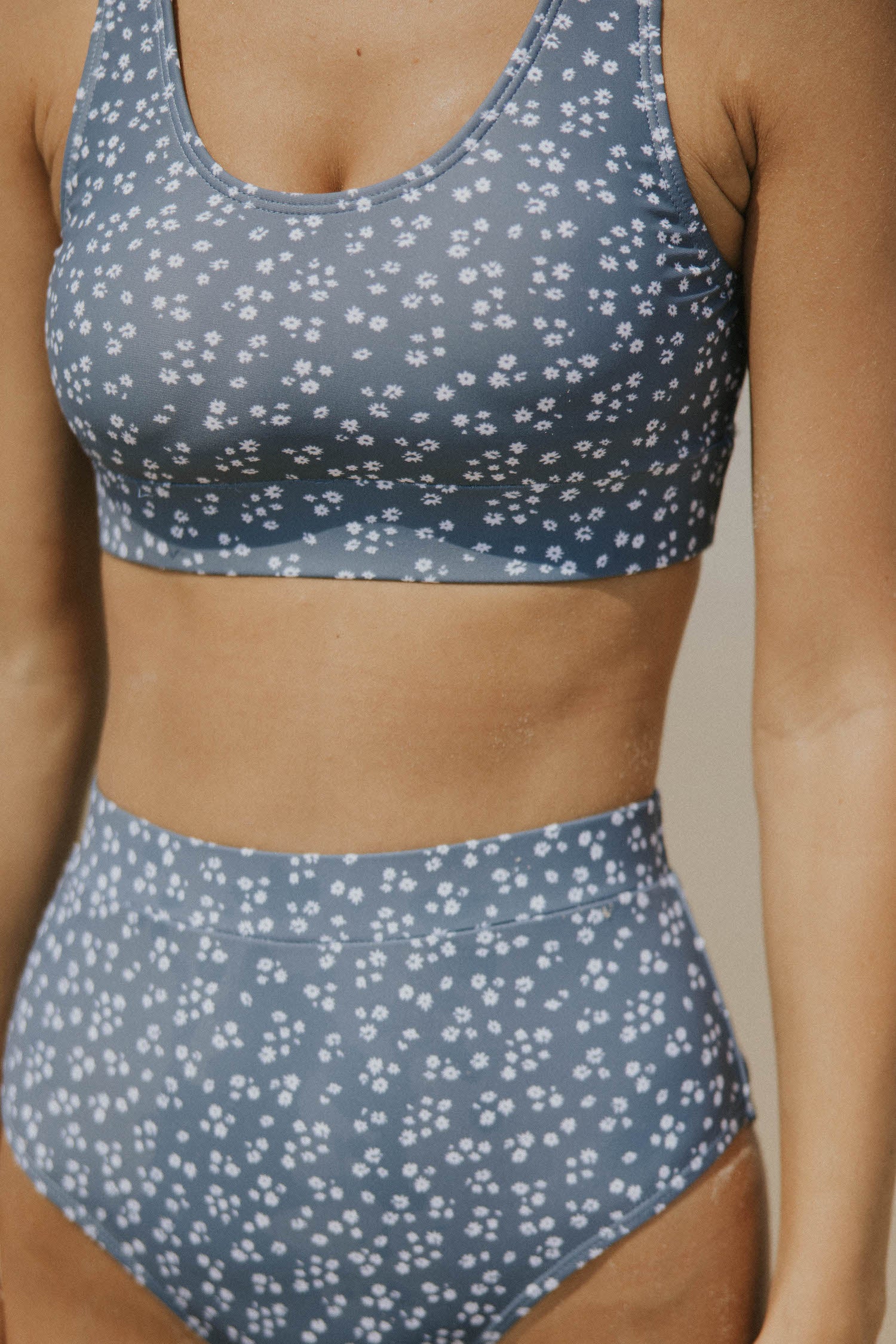 ditsy floral blue and white bikini set modest women's swimwear