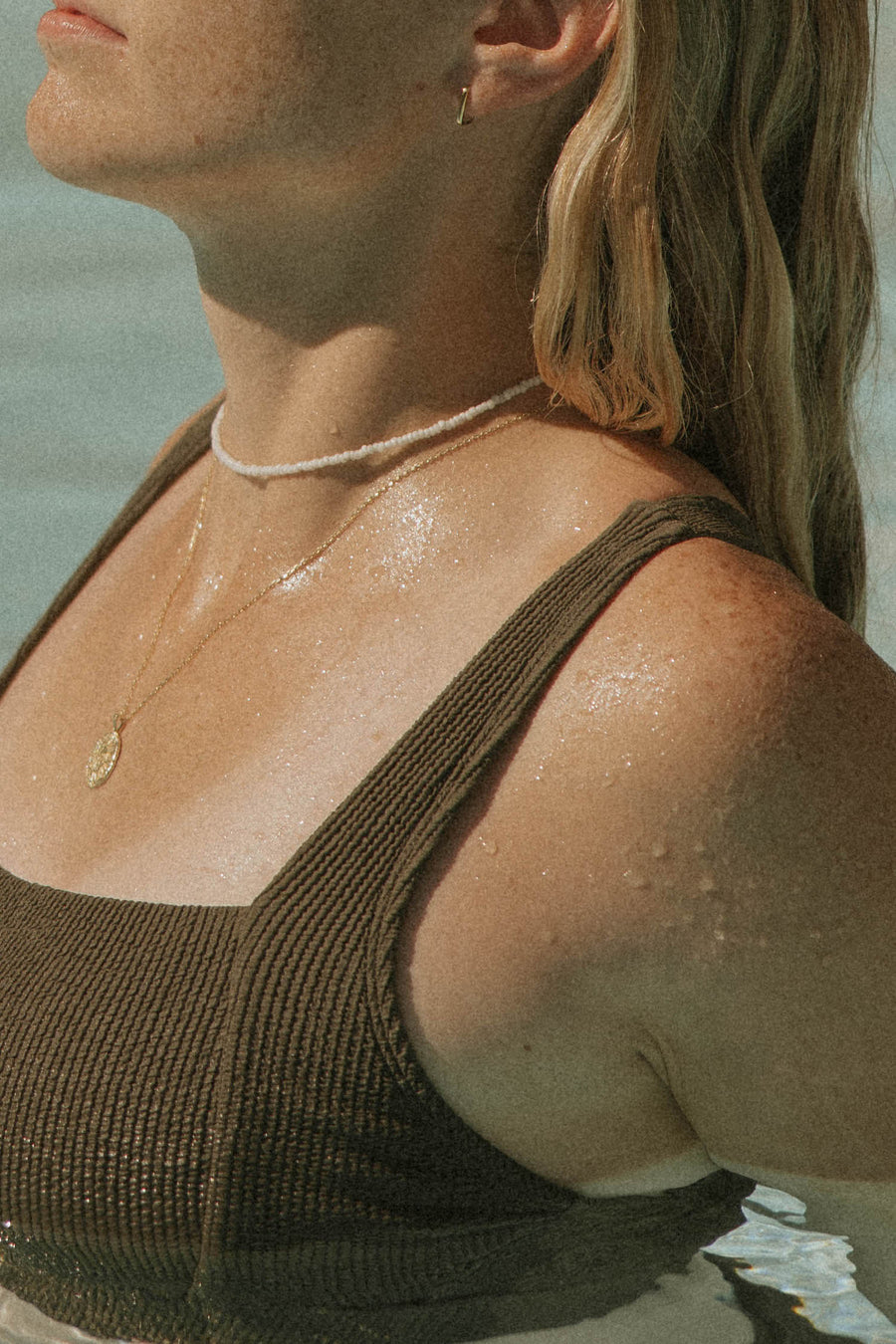 Modest Brown Neutral Textured Bikini Top