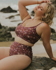 Maroon Classy Floral Full Coverage Bikini Set