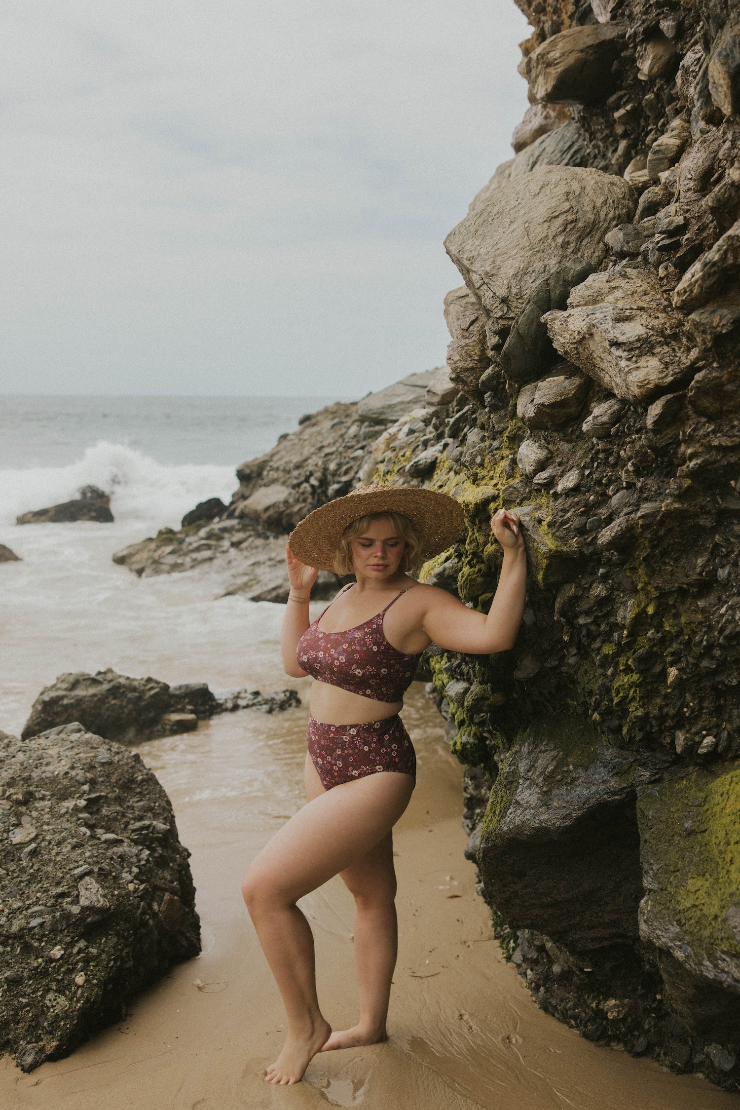 Maroon Floral Beachy Classy Modest Bikini Set