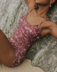 Maroon Floral Full Coverage Tankini Swim Top 