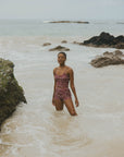 Modest Classy Beachy Maroon Floral Bikini Set with High Waisted Swim Shorts
