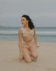 Neutral colored floral printed full coverage bikini top