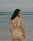 Creme colored floral modest bikini high waisted bottoms