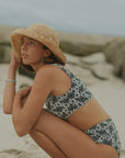 Retro Modest Floral Black and White Bikini