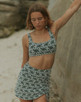 Cute Modest White and Black Floral Swim Skirt with Bikini