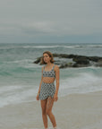 Feminine Floral Black and White Full Coverage Swim Skirt