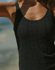 Textured Floral Black Full Coverage Classy Swim Dress