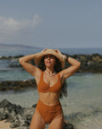 Cute Sexy Modest High Waisted Tummy Control Orange Textured Bikini