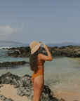 Orange Cute High Waisted Textured Bikini