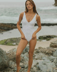 Gray and White Floral Fitted Full Coverage Sexy One Piece Swimsuit