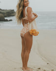 Cute Orange Floral Neutral White Trim Modest One Piece Swimsuit