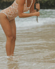 Paisley Retro Floral White Trim Open Back Full Coverage One Piece Swimsuit