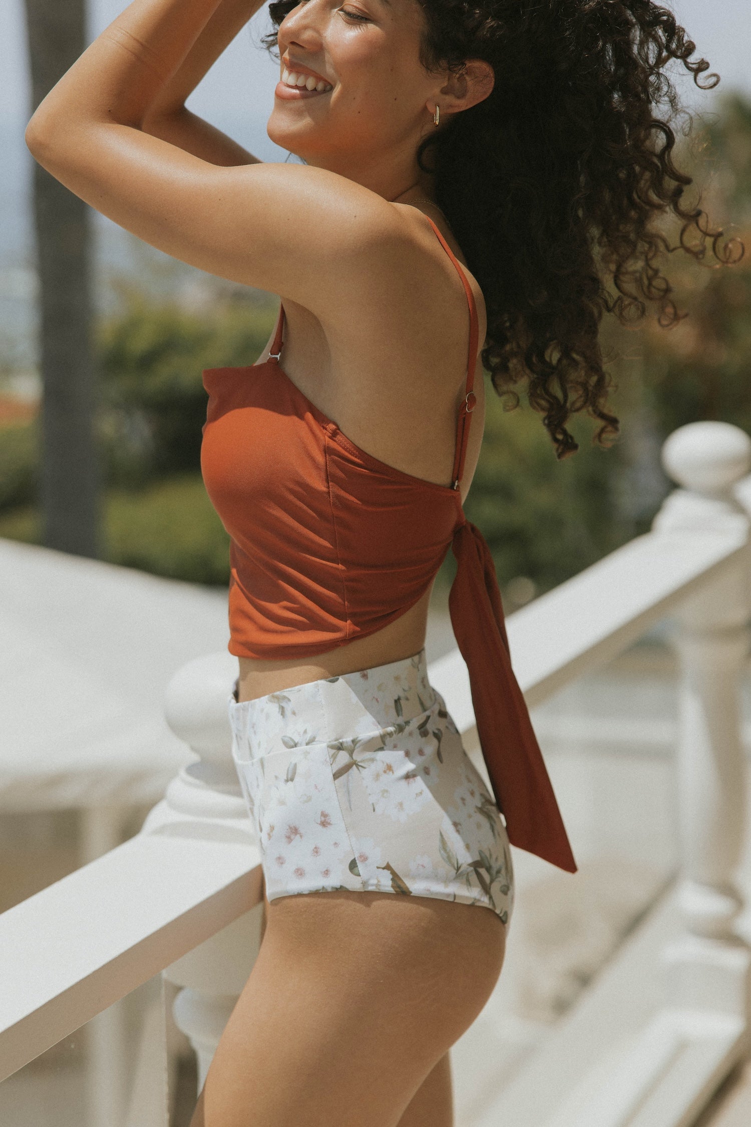 Full Coverage High Waisted White Floral Bikini Bottoms