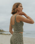 Floral Green and White Tankini with Boy Shorts