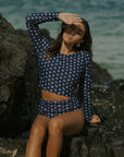Floral Blue and White Full Coverage Long Sleeve Top for Surfing